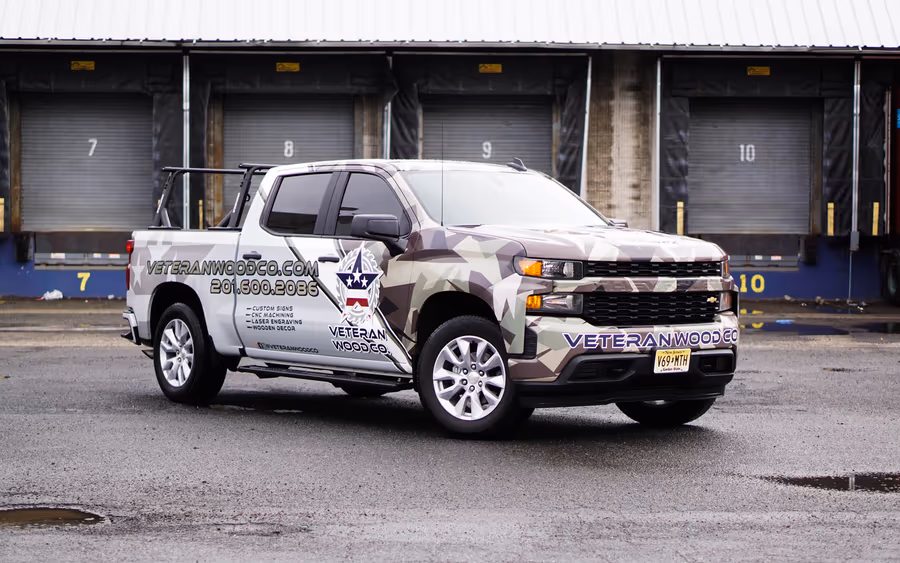 Veteran Wood Co. pickup truck