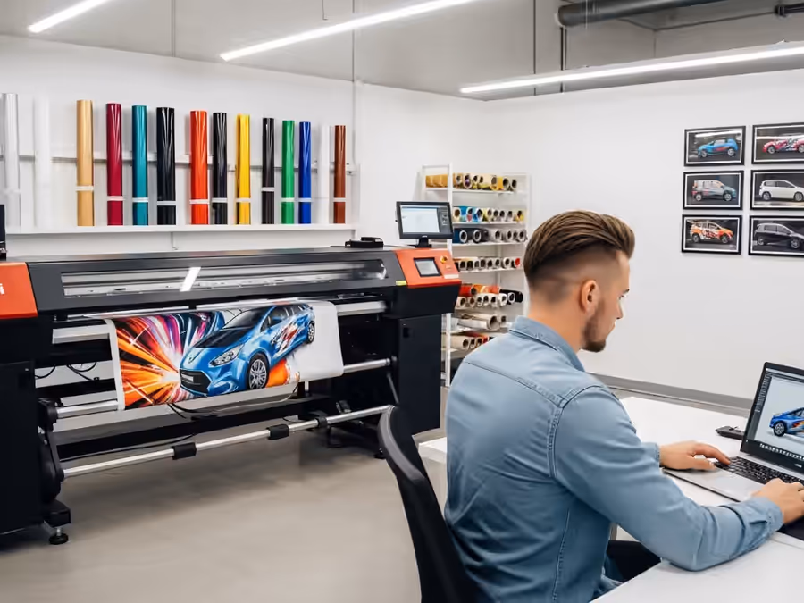 Wrapmate Pro designer working at a large-format printer