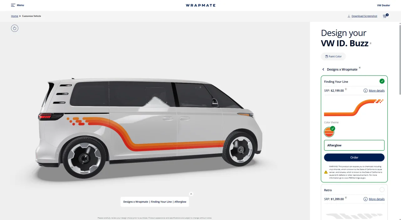 Wrapmate Volkswagen ID. Buzz wrap configurator with a live vehicle preview and coverage options